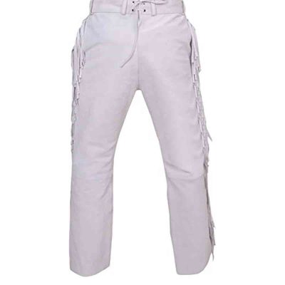 White Men's Suede Leather Western Leather Pant