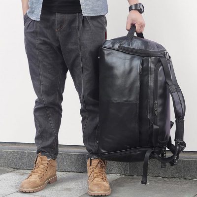 Battuta Black Leather Travel Bag