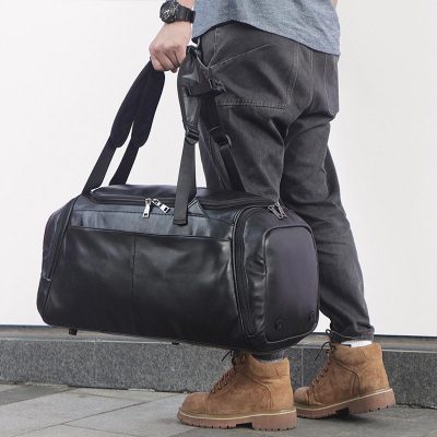 Battuta Black Leather Travel Bag