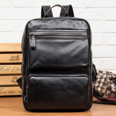 Black Retro Leather Backpack