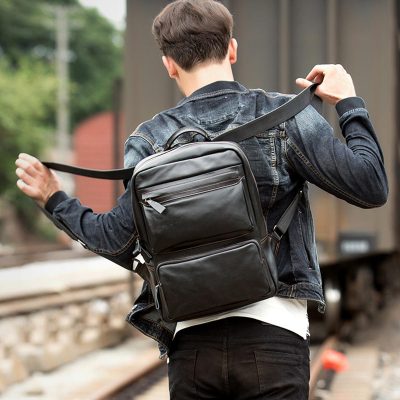 Black Retro Leather Backpack