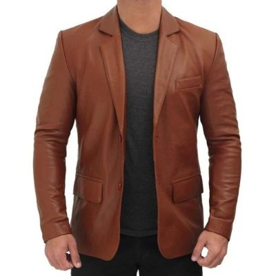 Brown Leather Blazer For Men