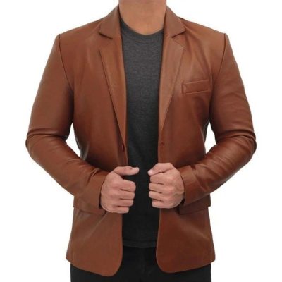Brown Leather Blazer For Men