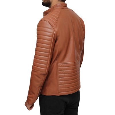 buy brown qulited leather jacket for man