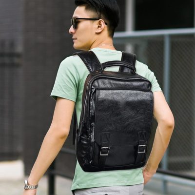 Classic Black Leather Work Backpack