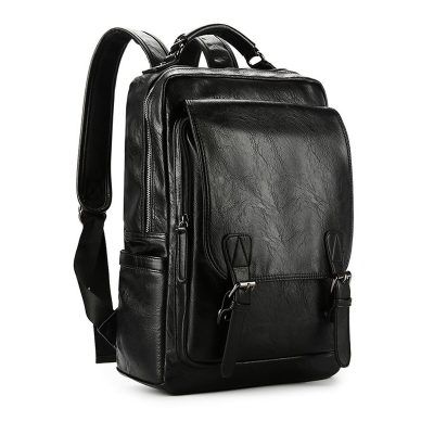 Classic Black Leather Work Backpack