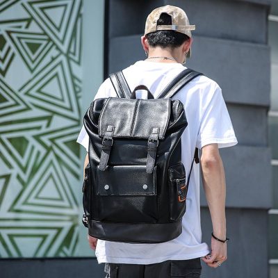 K pop Black Retro Leather Backpack