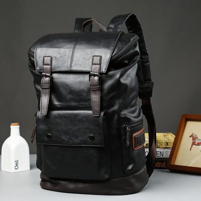 K pop Black Retro Leather Backpack