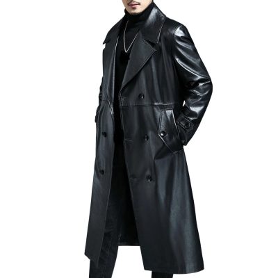 Long Leather Coat For Men's