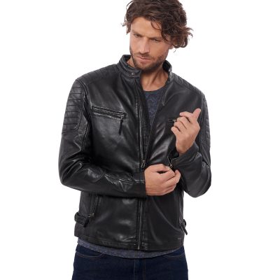 mens black leather biker jacket