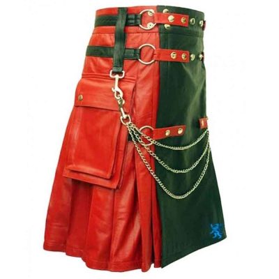 Red & Black Leather Fashion Kilt
