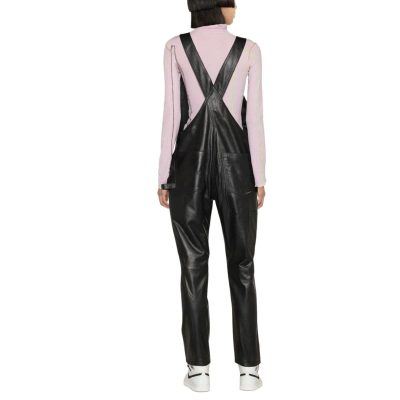 Black Overalls Long Leather