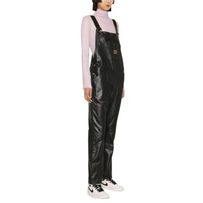 Black Overalls Long Leather
