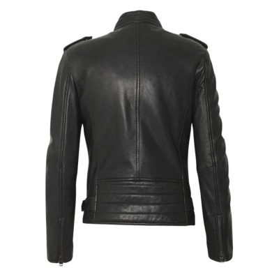 Black Zipper Pockets Leather Jacket