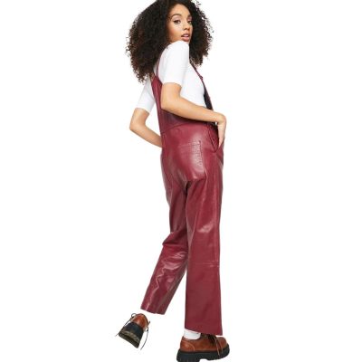 Red Leather Overall For Women
