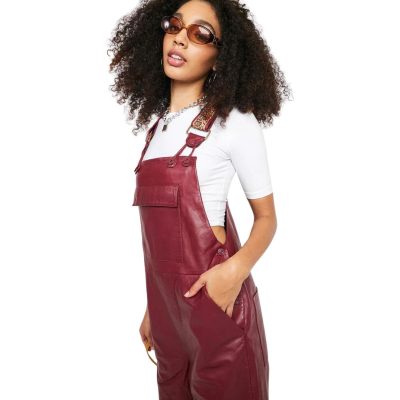 Red Leather Overall For Women
