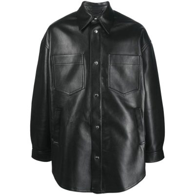 Rustic Button Cuffed Leather Shirt