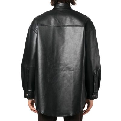 Rustic Button Cuffed Leather Shirt
