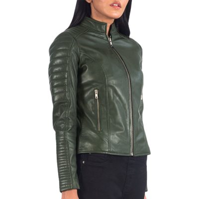 Adalyn Quilted Green Leather Jacket