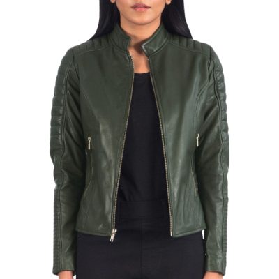 Adalyn Quilted Green Leather Jacket
