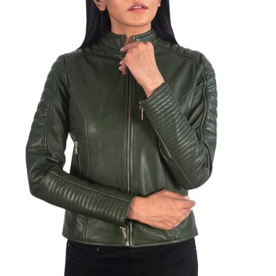 Adalyn Quilted Green Leather Jacket