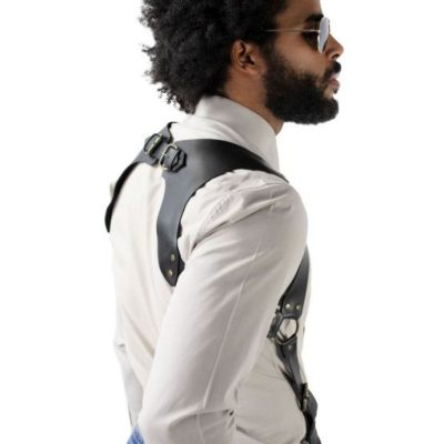 Black Leather Suspender For Men