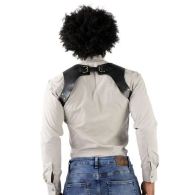 Black Leather Suspender For Men