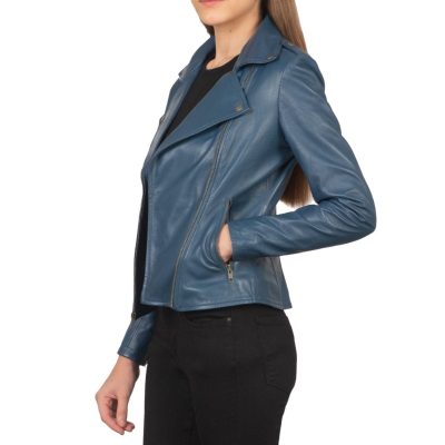 Blue Leather Biker Jacket