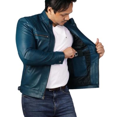 Blue Leather Jacket Men's