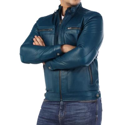 Blue Leather Jacket Men's