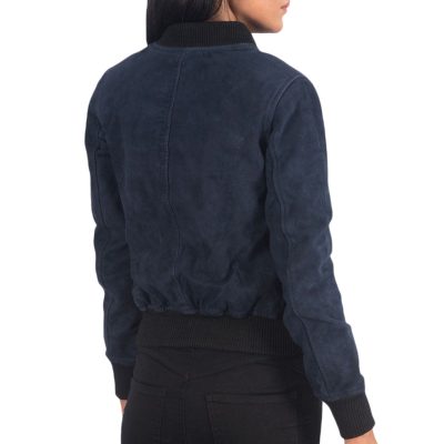 Blue Suede Bomber Jacket