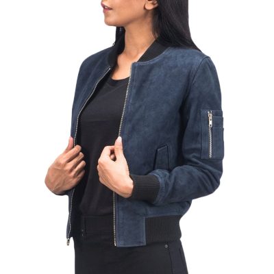 Blue Suede Bomber Jacket