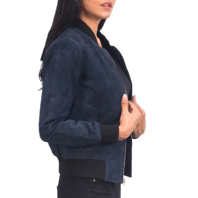 Blue Suede Bomber Jacket