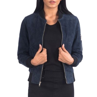 Blue Suede Bomber Jacket