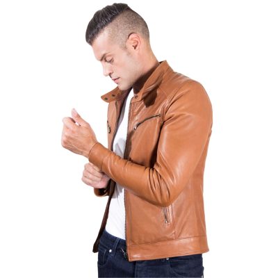 brown leather moto jacket