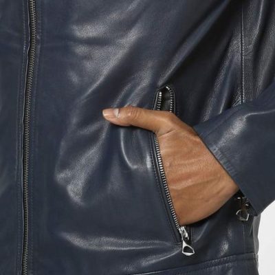 Dark Blue Leather Jacket Men's