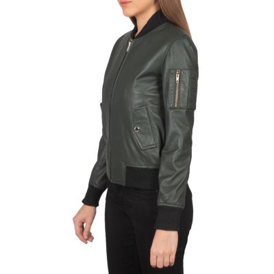 Green Leather Bomber Jacket