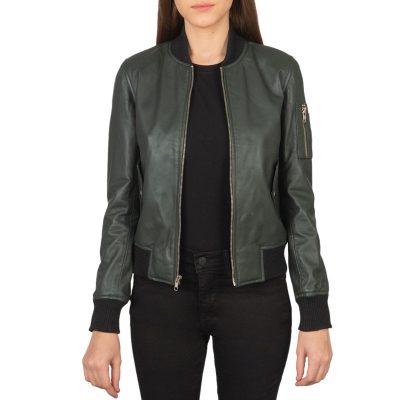Green Leather Bomber Jacket