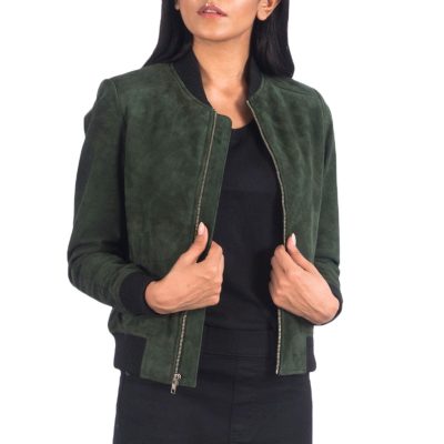 Green Suede Bomber Jacket