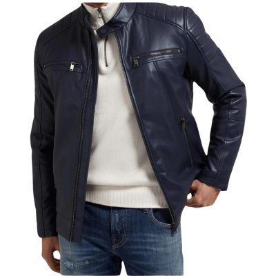 guess black leather jacket