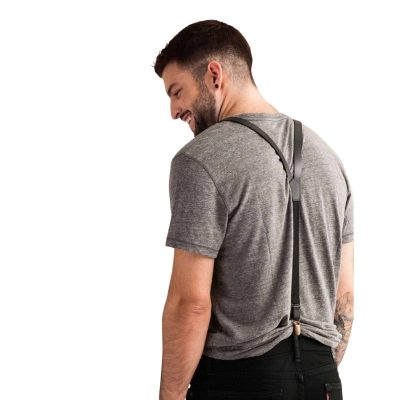 Men Black Leather Suspender