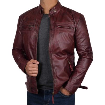 Men Maroon Leather Jacket