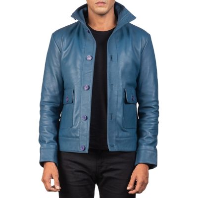 Men's Blue Leather Jacket