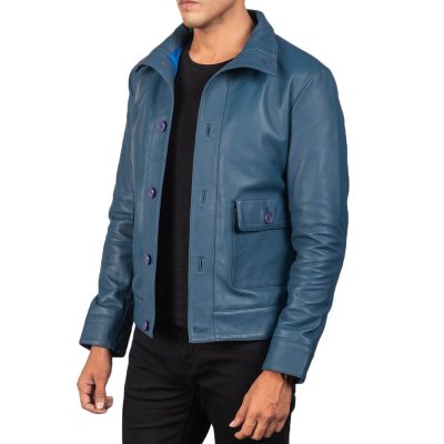 Men's Blue Leather Jacket