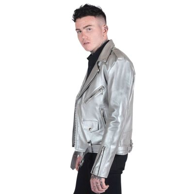Silver Leather Jacket Men's