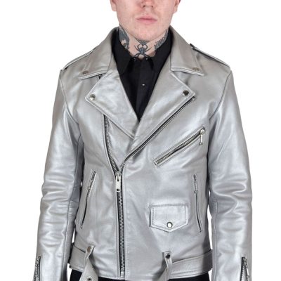 Silver Leather Jacket Men's