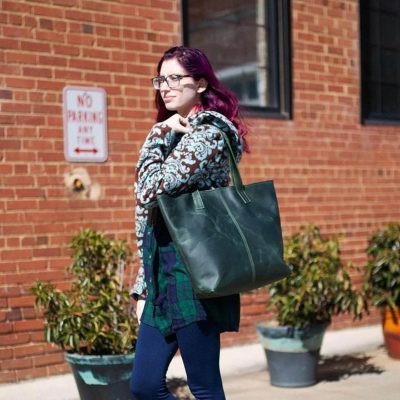 Green Leather Tote Bags For Women
