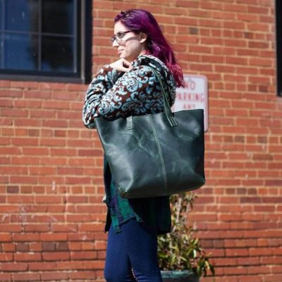 Green Leather Tote Bags For Women
