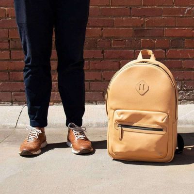 LumaTrek Yellow Leather Men's Backpack