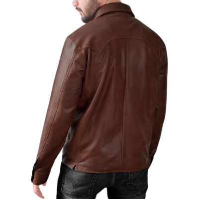 Adorn Button Cuffed Leather Shirt